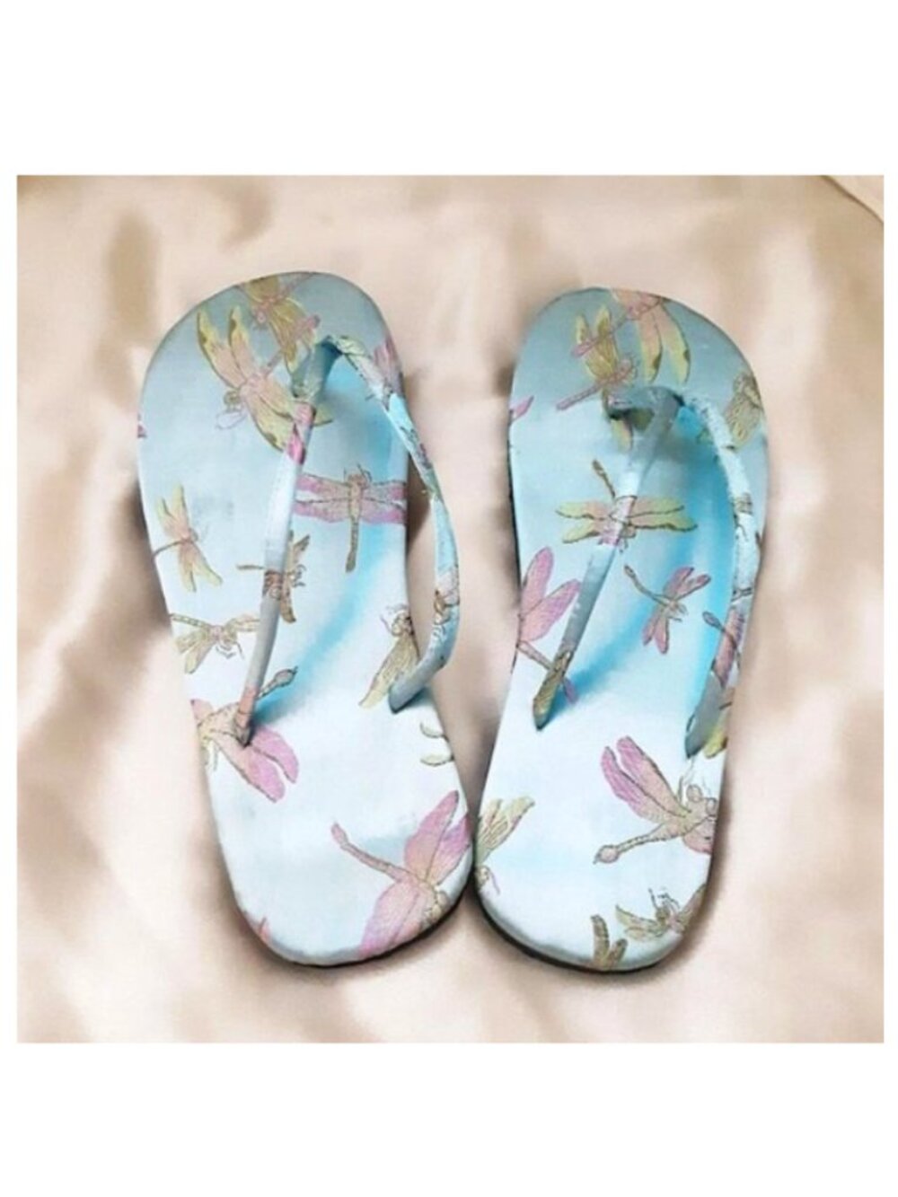 Satin SKY BLUE Woven Dragonfly Open-Toe Flip Flops
